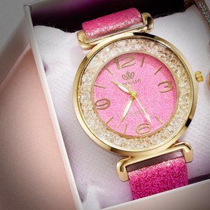 Sparkly PInk Quartz Watch With Moving Crystals NWT